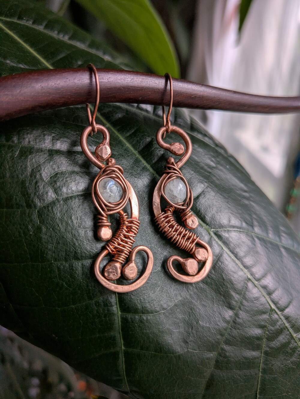 Artisan Copper Earrings with Moonstones - Picture 11 of 11
